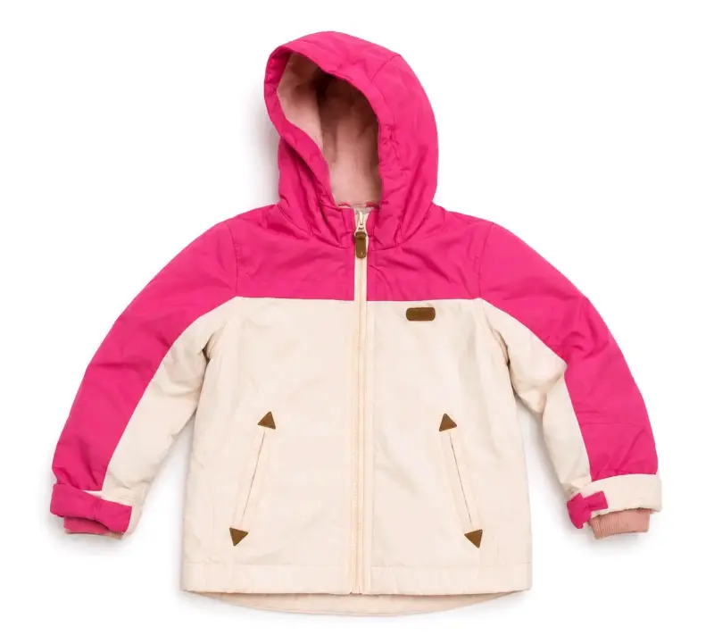 Chaqueta infantil impermeable rosa y beige