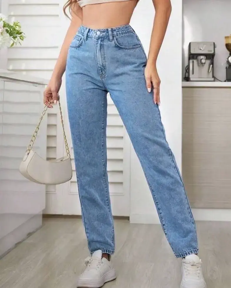 4xl Jeans de mujer azul claro de tiro alto - 1