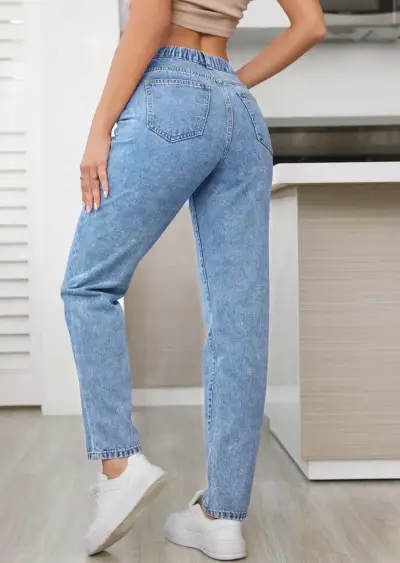 4xl Jeans de mujer azul claro de tiro alto - miniatura 2