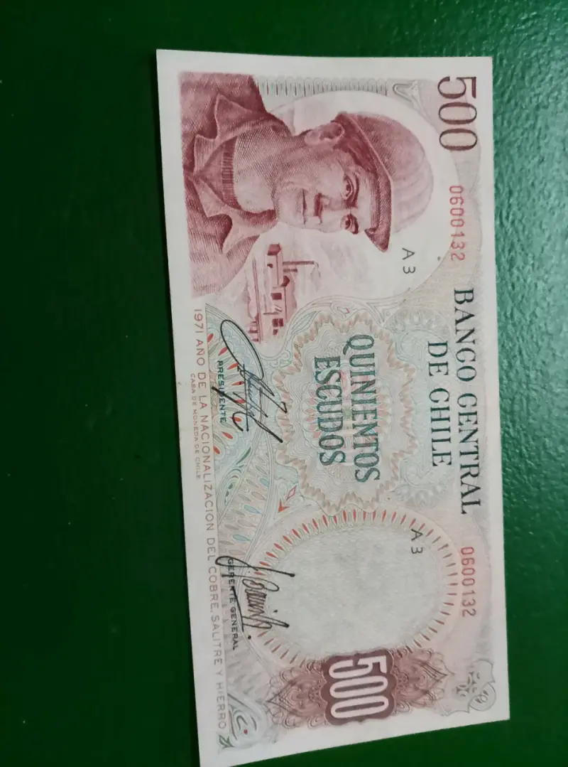 Billete antiguo de 500 escudos de Chile 1971 - 1