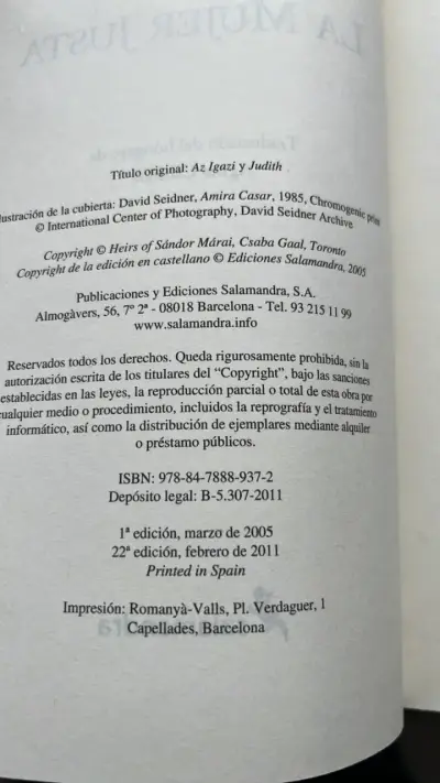 Libro 'La Mujer Justa' de Sándor Márai - miniatura 3