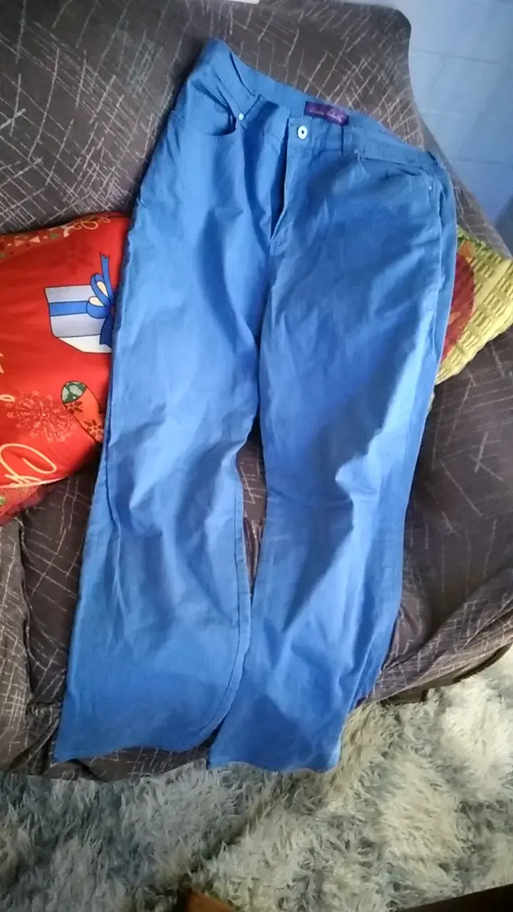 Pantalones hanchos azules de algodón para mujer - 1