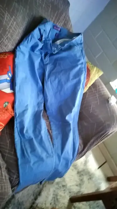 Pantalones hanchos azules de algodón para mujer - miniatura 3