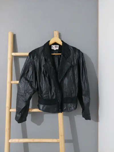 Chaqueta de cuero negra vintage G-III - miniatura 2