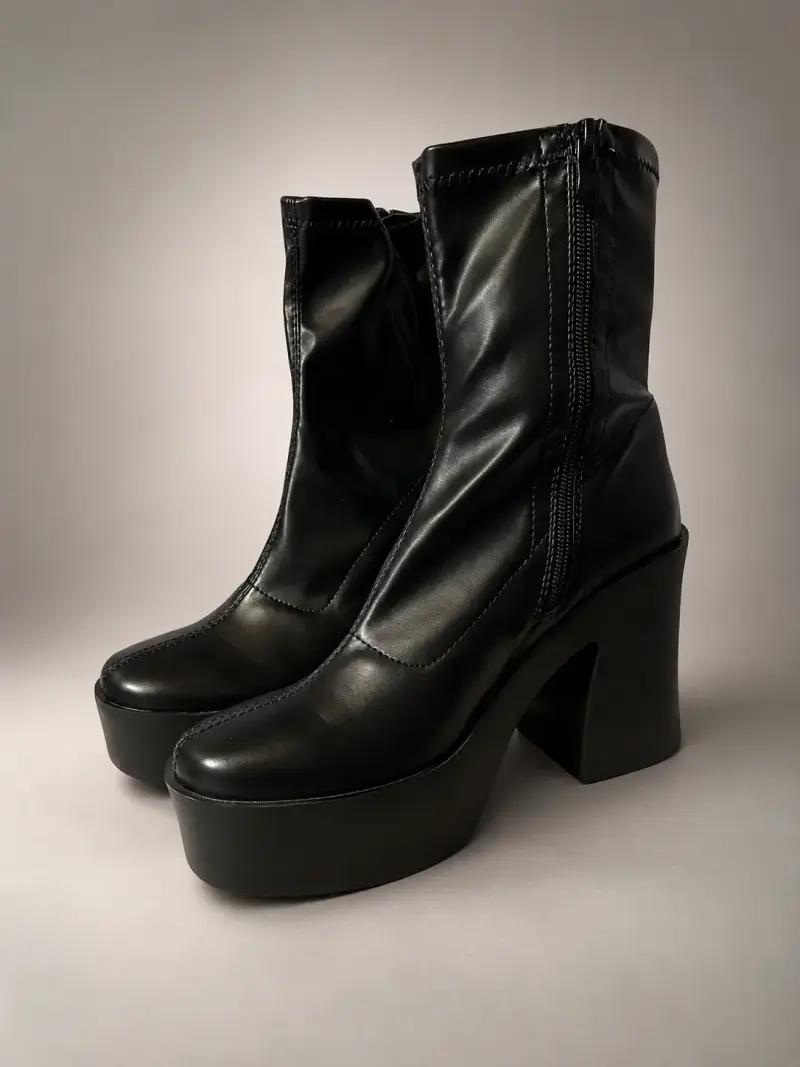Botines de cuero negro con plataforma y tacón alto