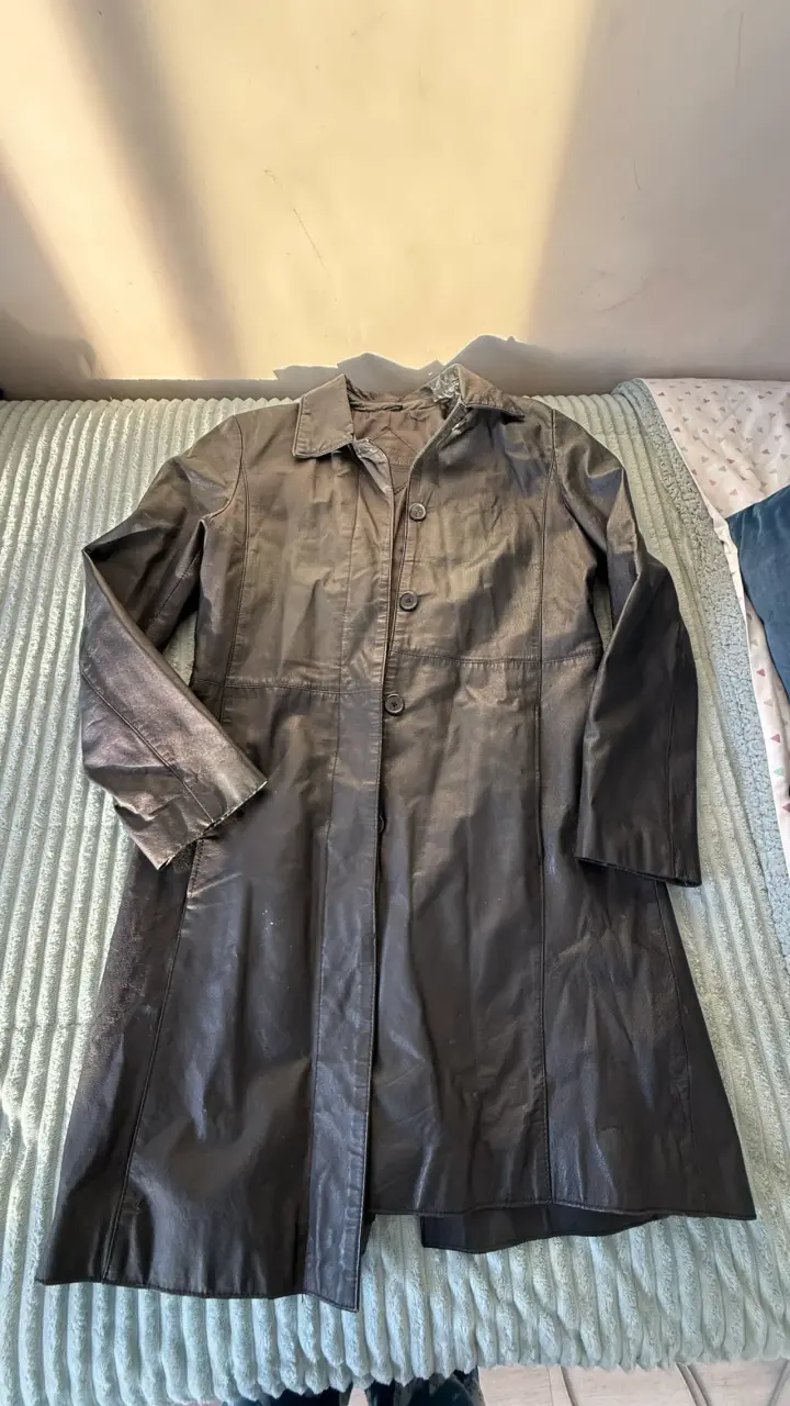 Abrigo de cuero negro para mujer - 4