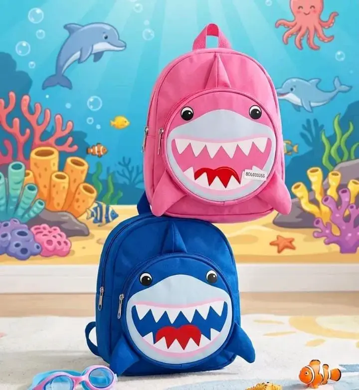 Mochilas infantiles tiburón rosa y azul