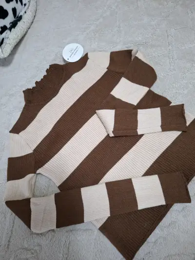Suéter de rayas marrón y beige Zara - miniatura 1