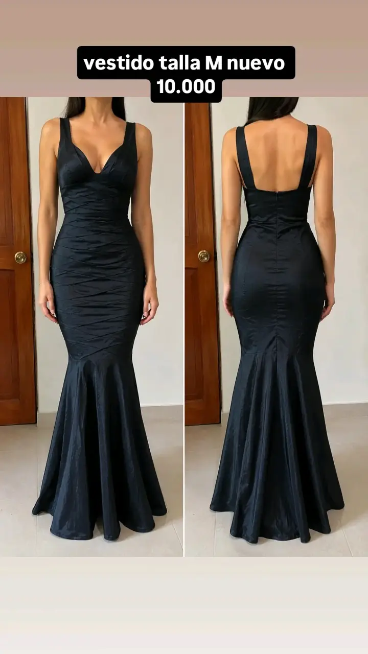 Elegante vestido negro largo talla M - 1