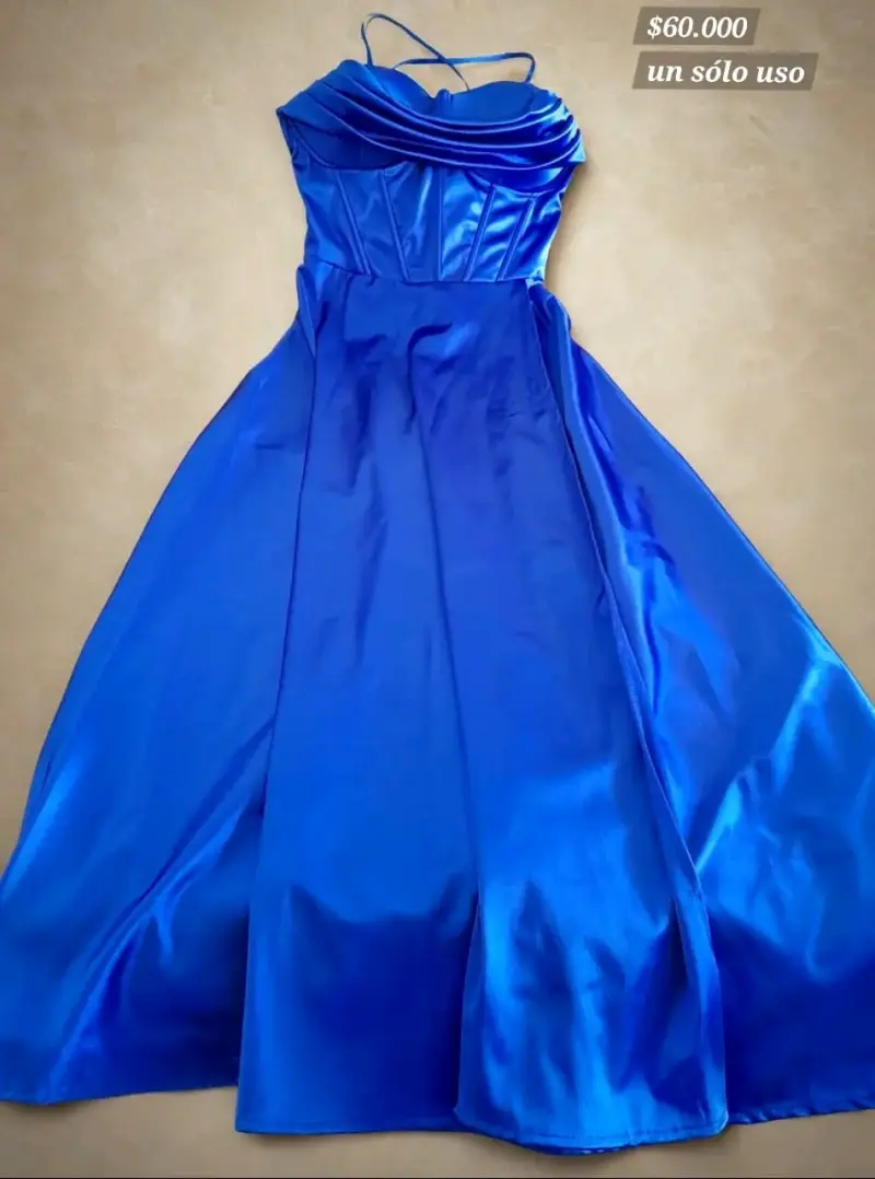 Vestido de fiesta azul eléctrico con tirantes - 1