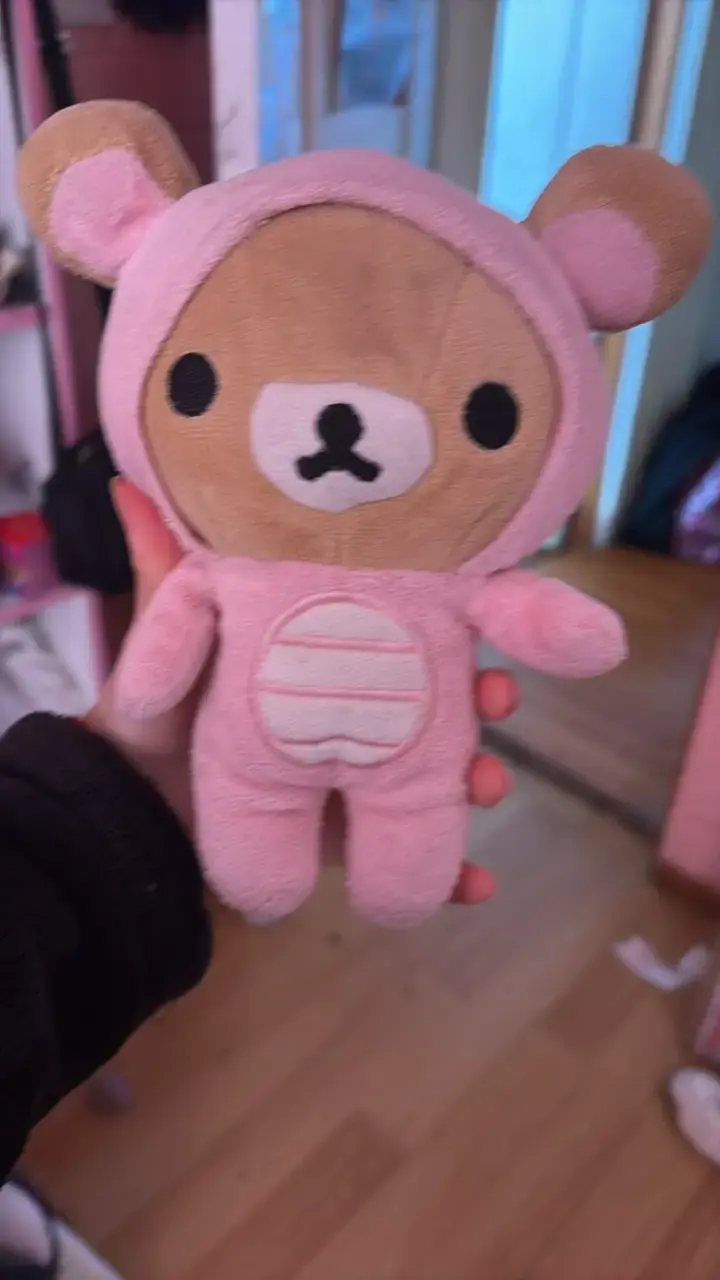 Peluche de oso rosa con capucha