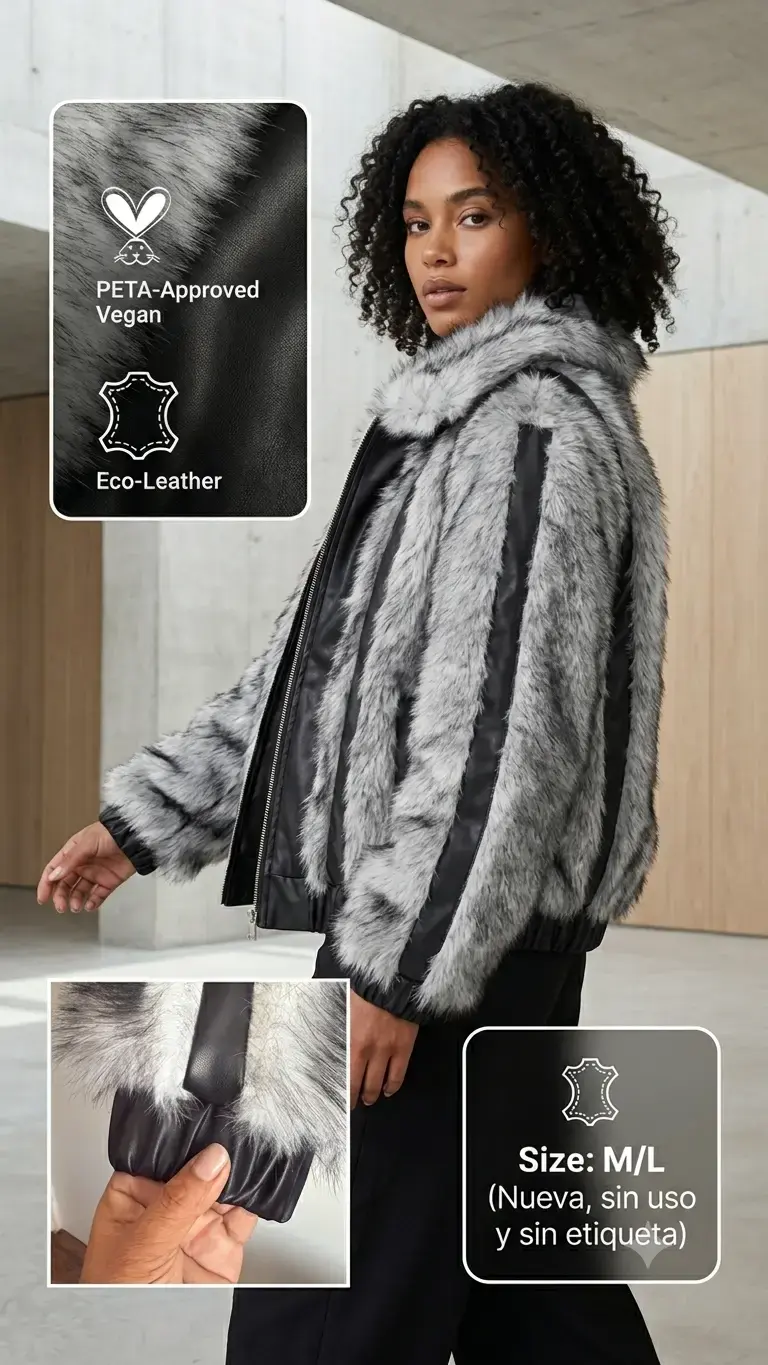 Chaqueta de cuero ecológico vegana PETA gris