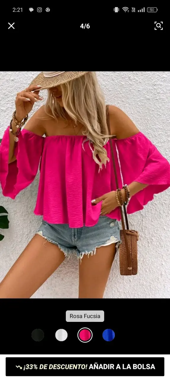 Blusa hombros descubiertos rosa fucsia - 2