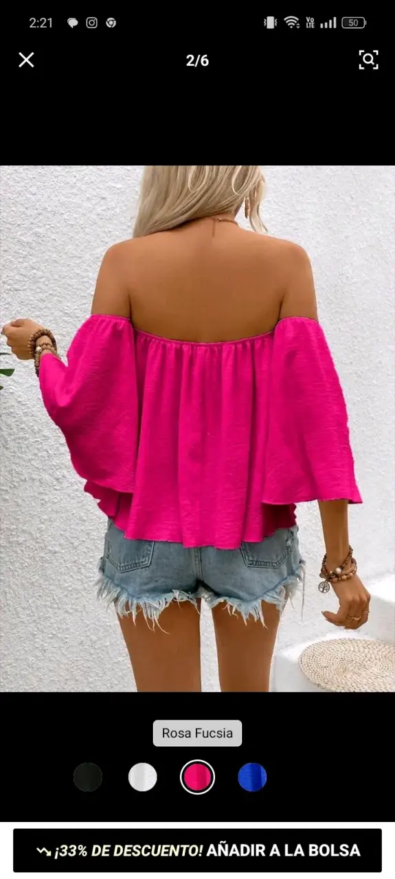Blusa hombros descubiertos rosa fucsia - 5