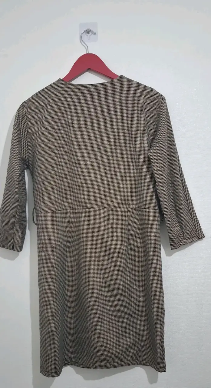 Vestido cruzado de cuadros marrón - 2