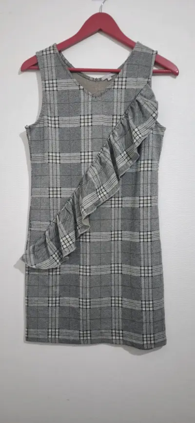 Vestido a cuadros con volantes gris - miniatura 1