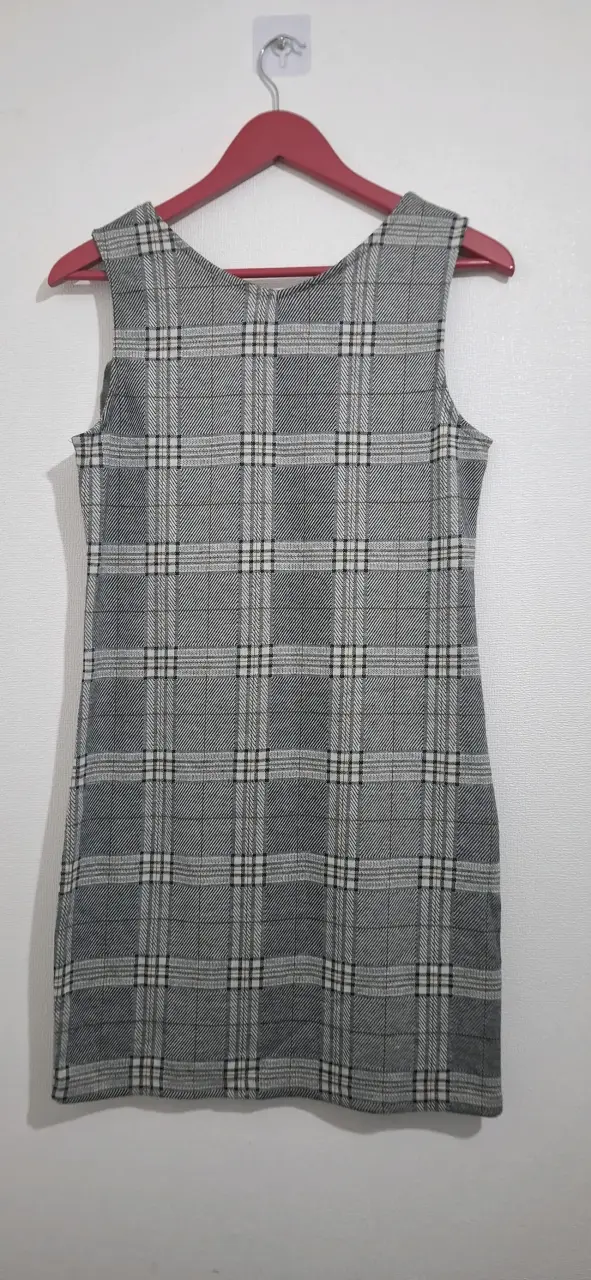 Vestido a cuadros con volantes gris - 2