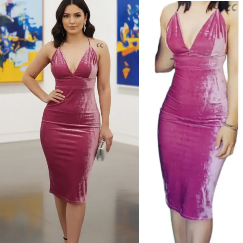 Vestido de terciopelo rosa sin mangas talla xs-s