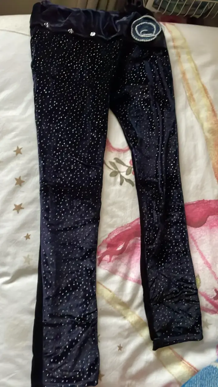 Leggings de terciopelo azul con brillo para mujer - 1
