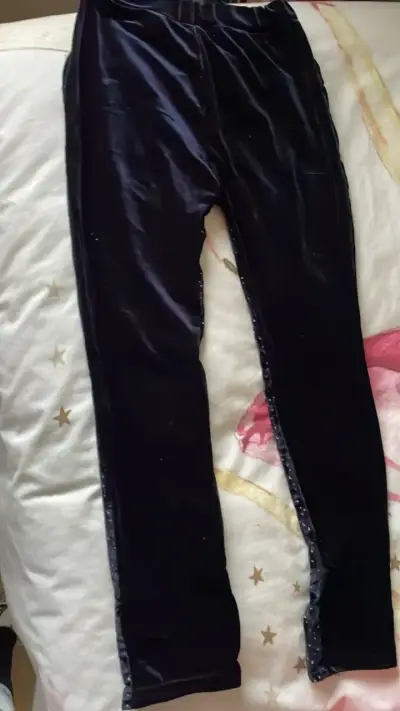 Leggings de terciopelo azul con brillo para mujer - miniatura 2