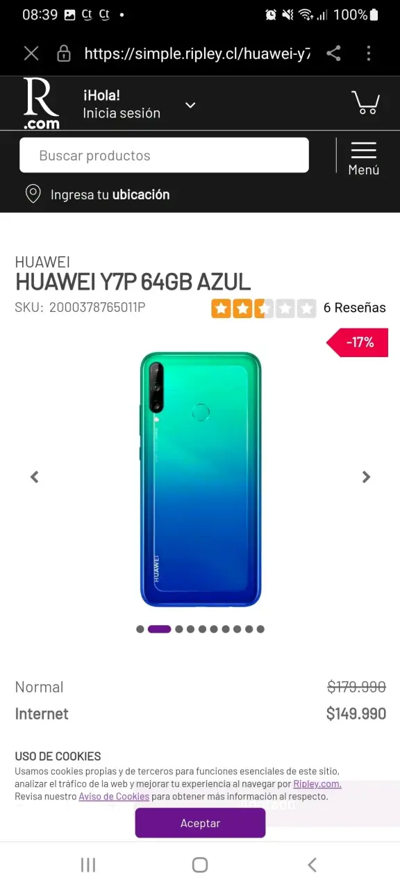 Huawei Y7P 64GB Azul Smartphone
