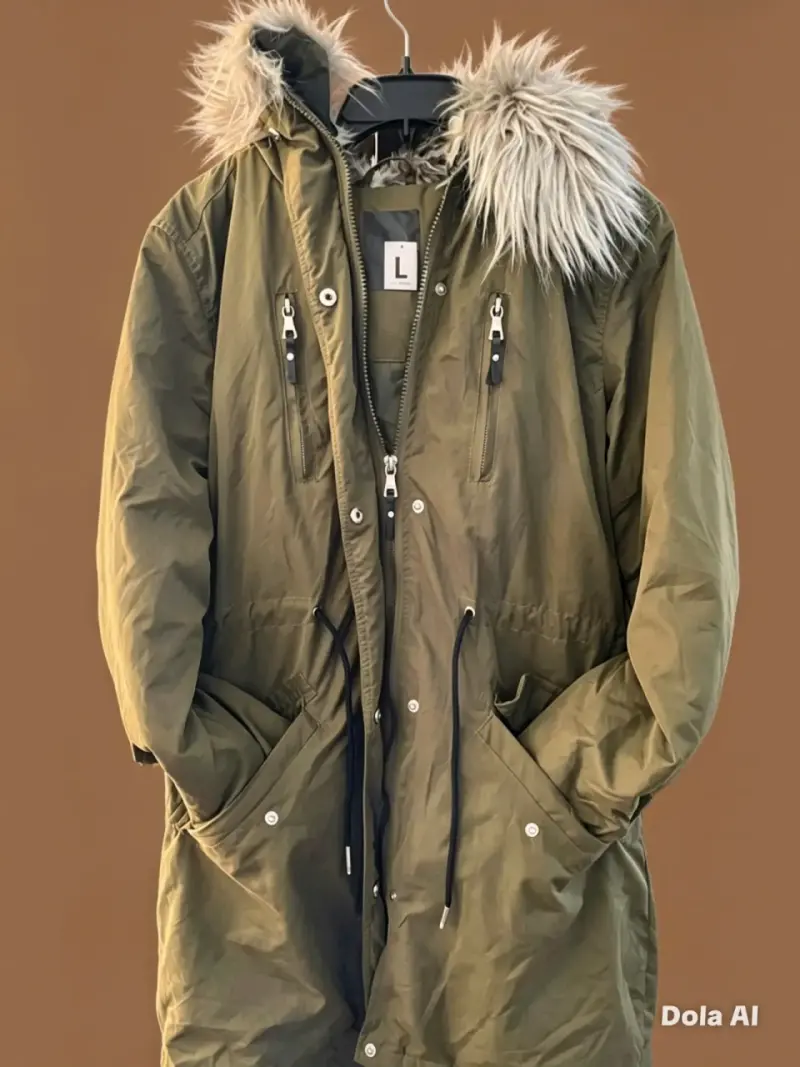 Parka verde con capucha de piel sintética