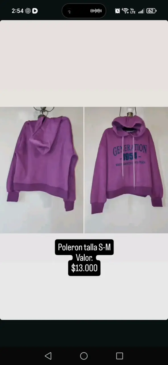 Polerón morado con capucha talla S-M