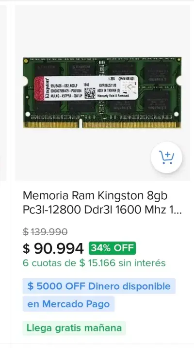 Memoria RAM Kingston 8GB DDR3L SODIMM - miniatura 3