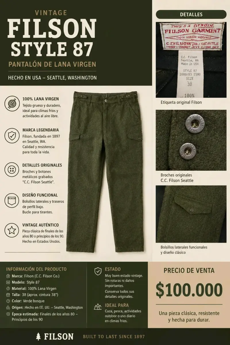 Pantalón Vintage Filson Style 87 de Lana Virgen
