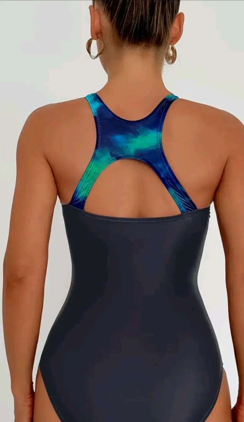 Traje de baño deportivo mujer azul y negro - 1