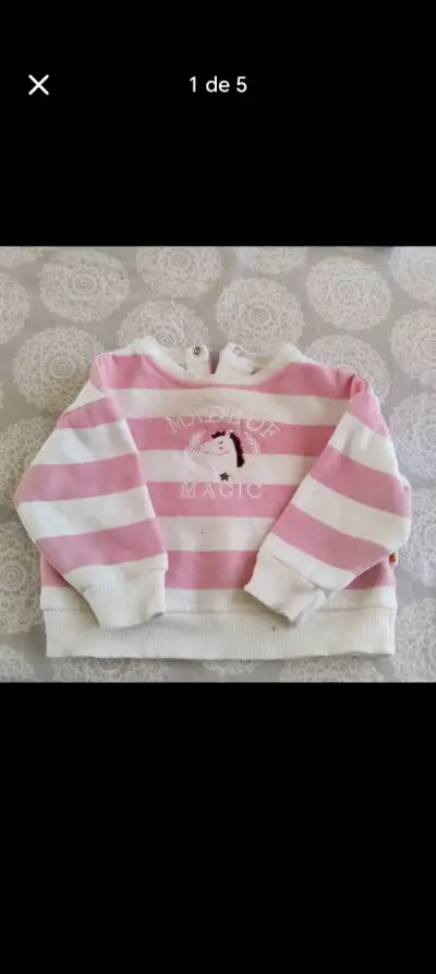 Polerón infantil rayado rosa y blanco - miniatura 1