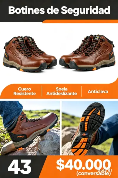 Botines de seguridad cuero resistente talla 43 - miniatura 1