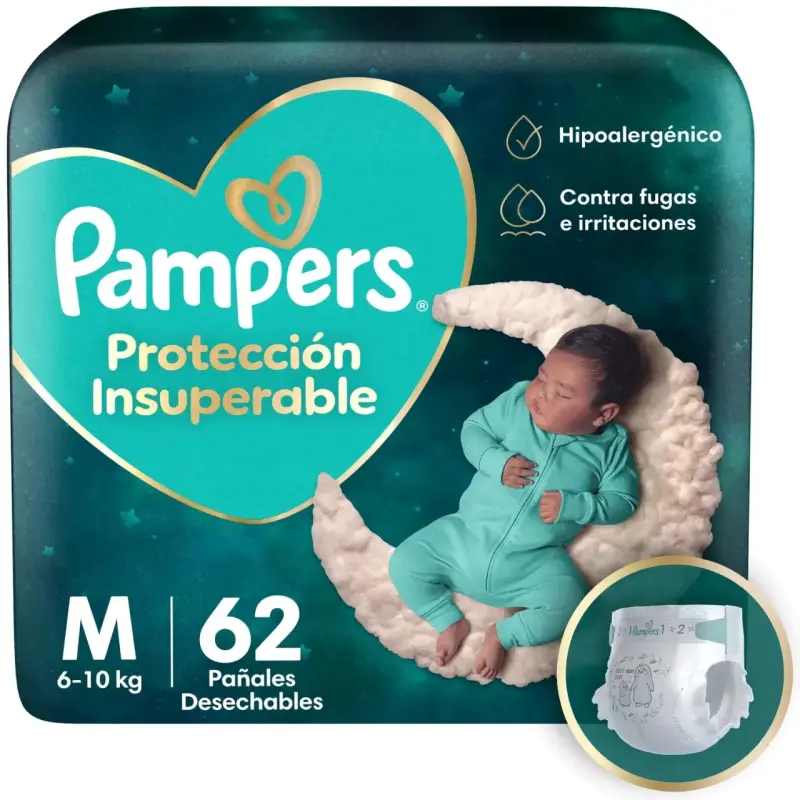 Pañales Pampers Protección Insuperable Talla M 62 Unidades