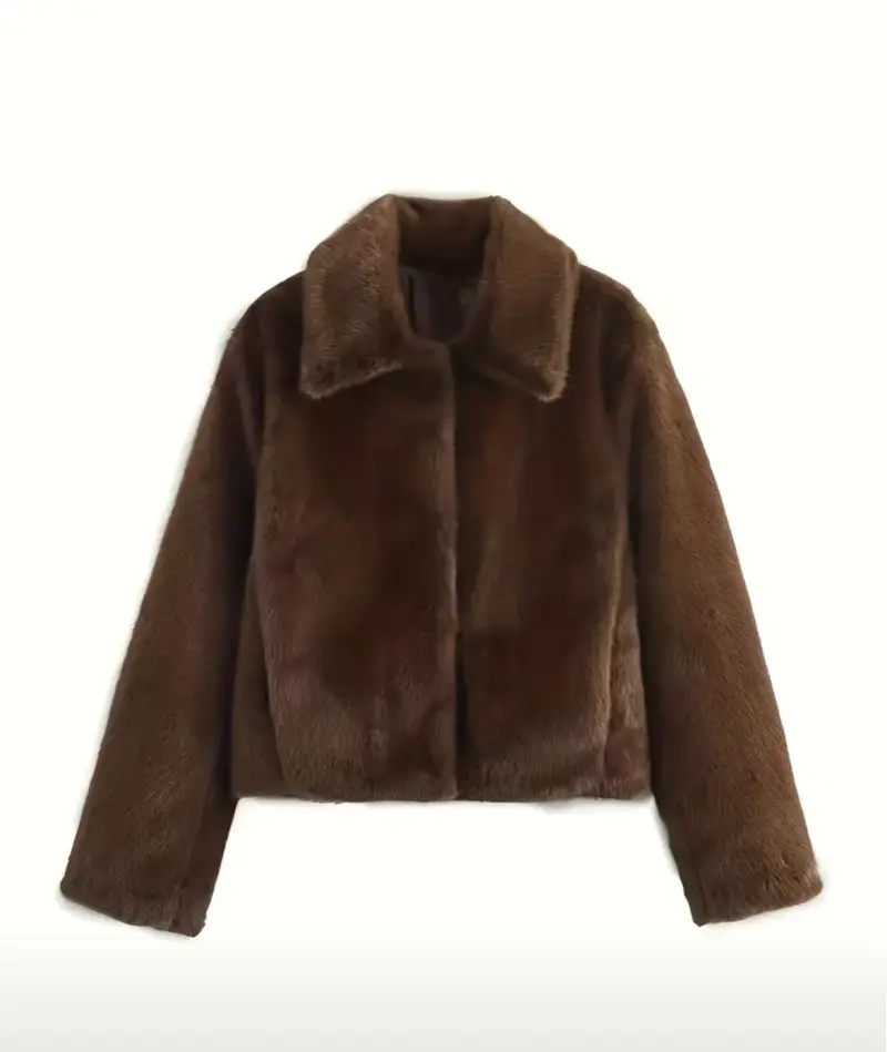 Chaqueta de piel sintética marrón para mujer - 1