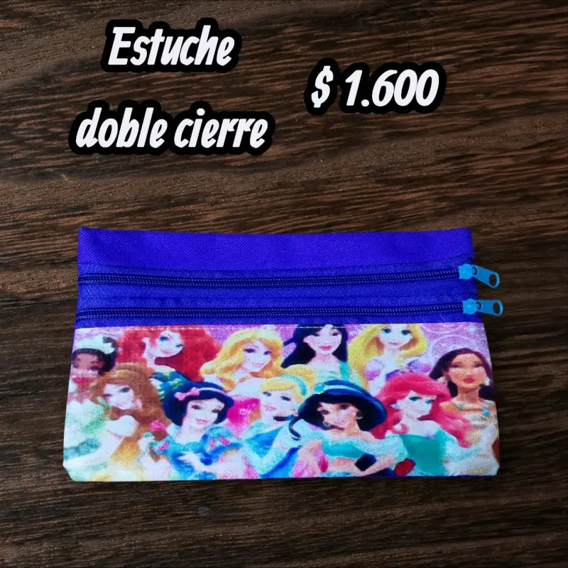 Estuche doble cierre con diseño de princesas
