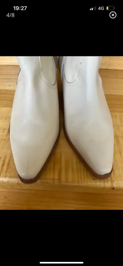 Botines de cuero beige con tacón bajo - miniatura 3