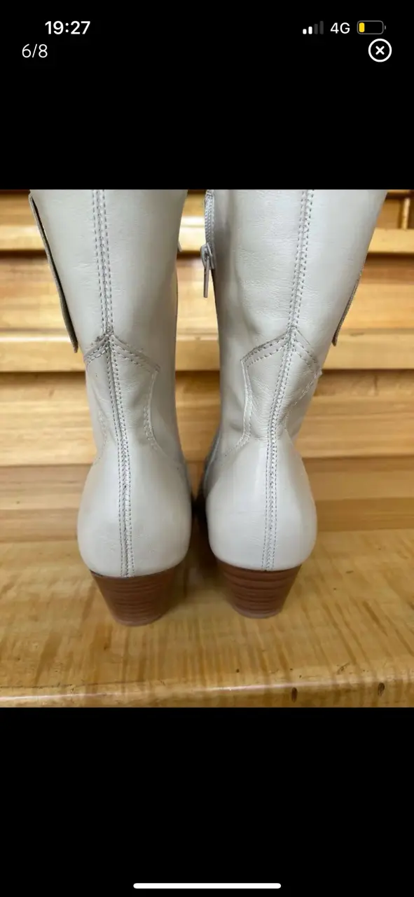 Botines de cuero beige con tacón bajo - 5