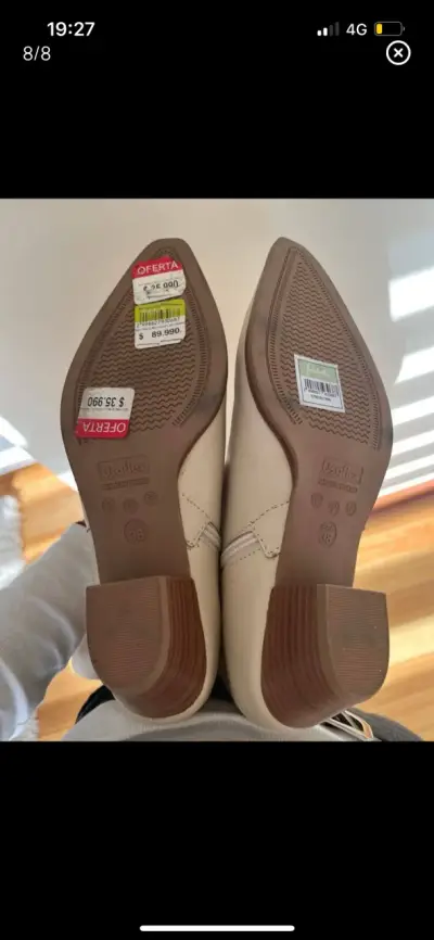 Botines de cuero beige con tacón bajo - miniatura 6