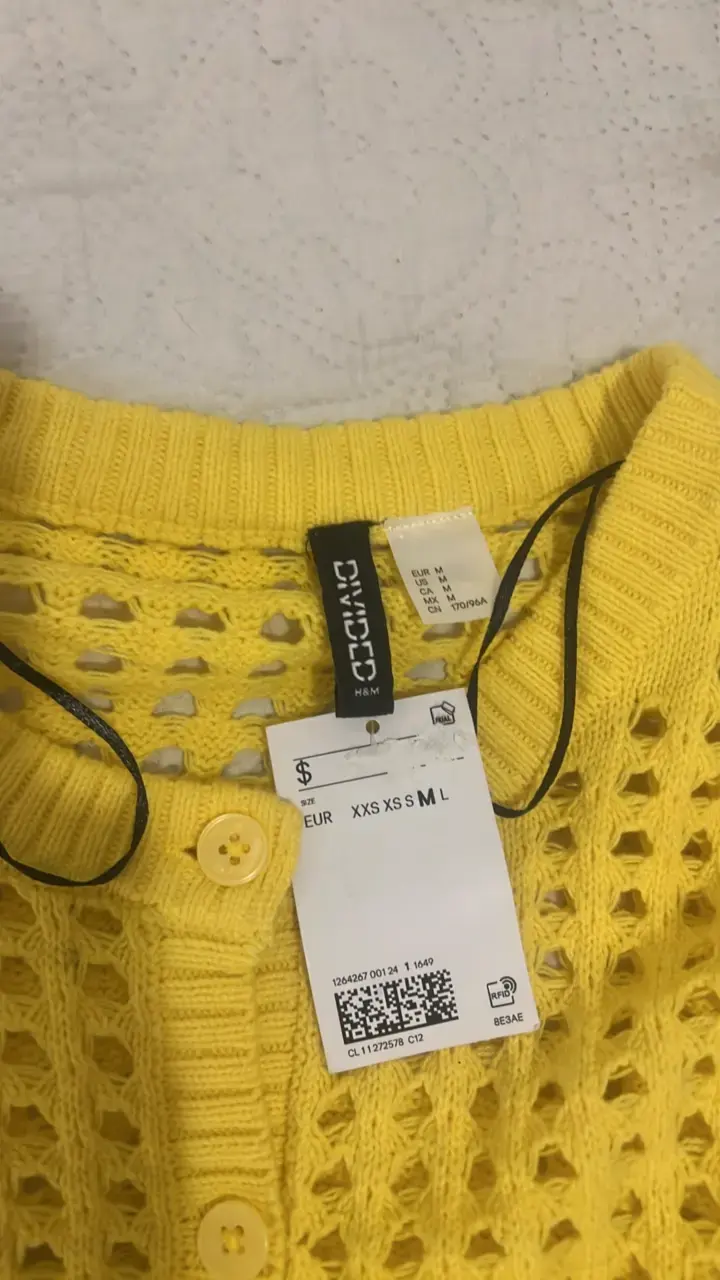 Cardigan amarillo de punto calado para mujer - 2