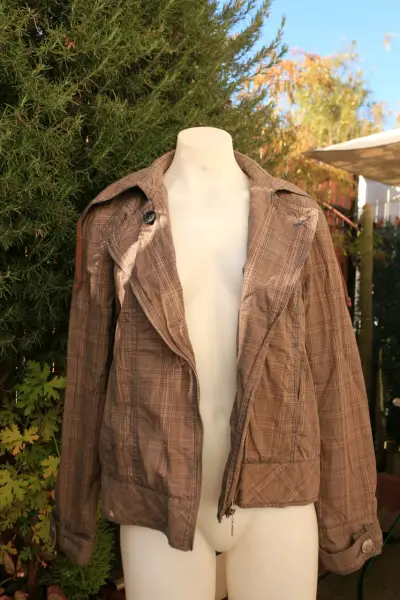Chaqueta casual a cuadros marrón mujer - miniatura 2
