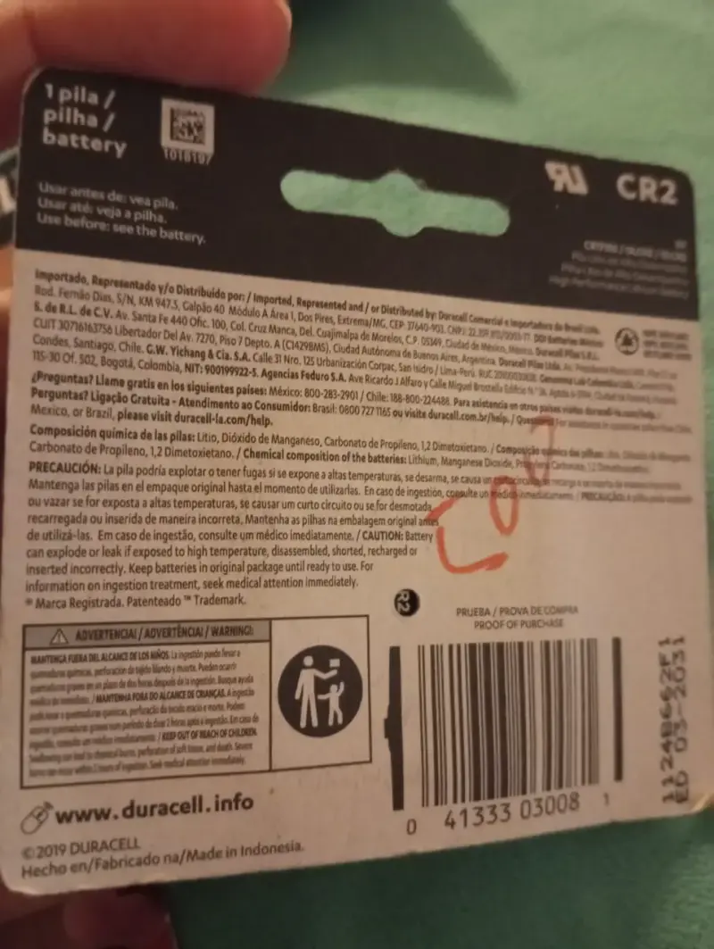 Pila de Litio Duracell CR2 3V (NUEVA Sellada - Ven - 2