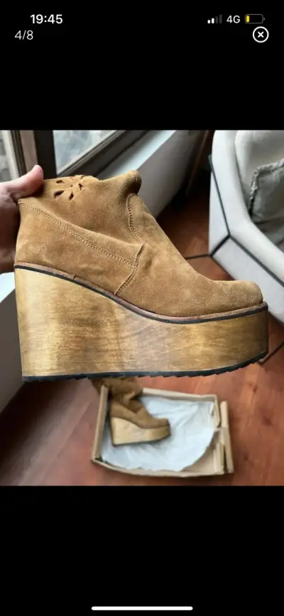 Botas plataforma de gamuza marrón con diseño calado - miniatura 3
