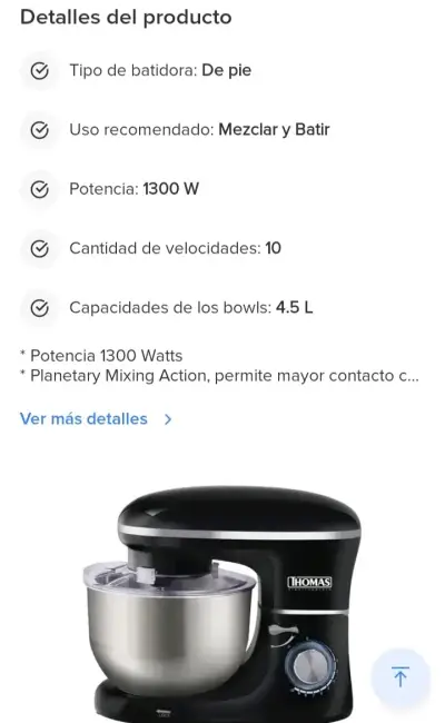 Batidora de pie Thomas negra con bowl de acero - miniatura 3