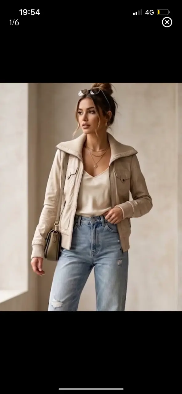 Chaqueta beige de mujer Bershka con cierre - 1