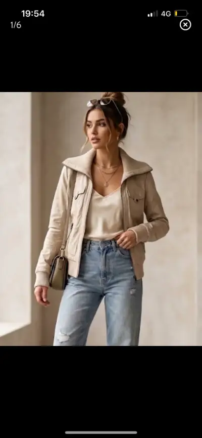 Chaqueta beige de mujer Bershka con cierre - miniatura 1