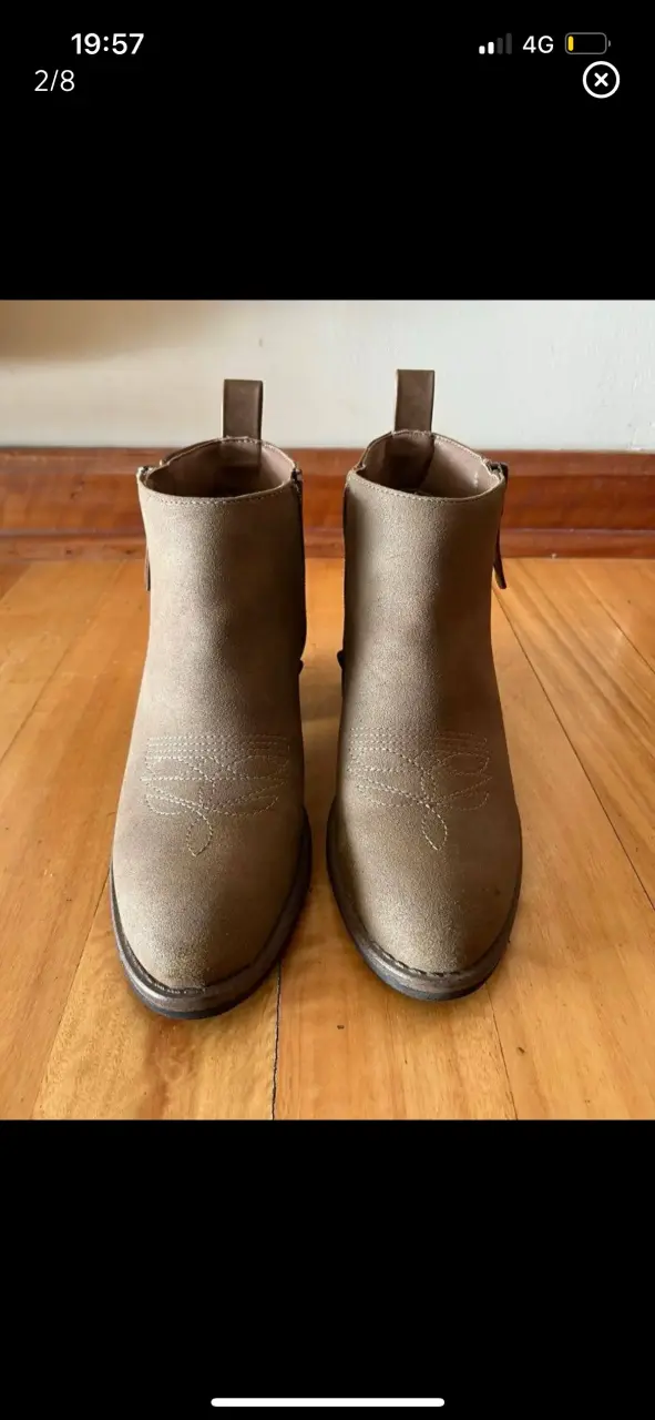 Botines de cuero marrón con tacón bajo - 3