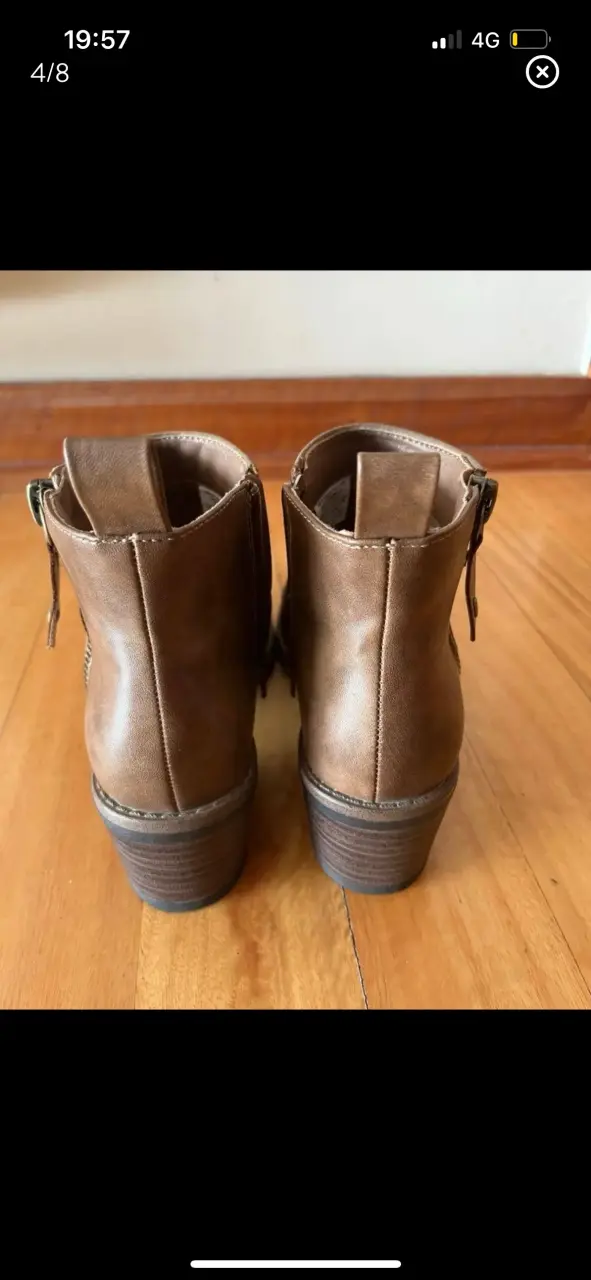Botines de cuero marrón con tacón bajo - 5