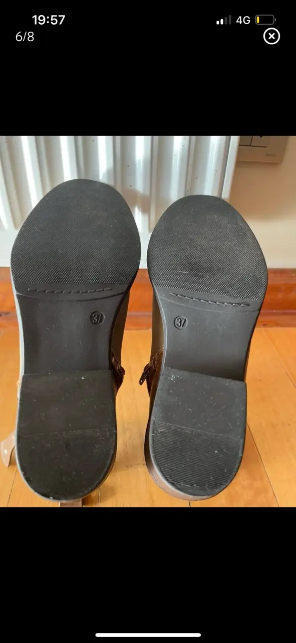 Botines de cuero marrón con tacón bajo - 6