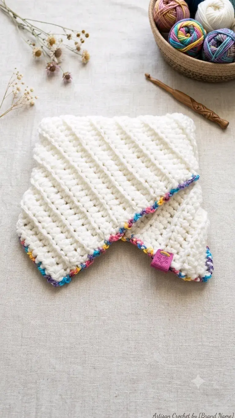 Cuello tejida a crochet con borde colorido