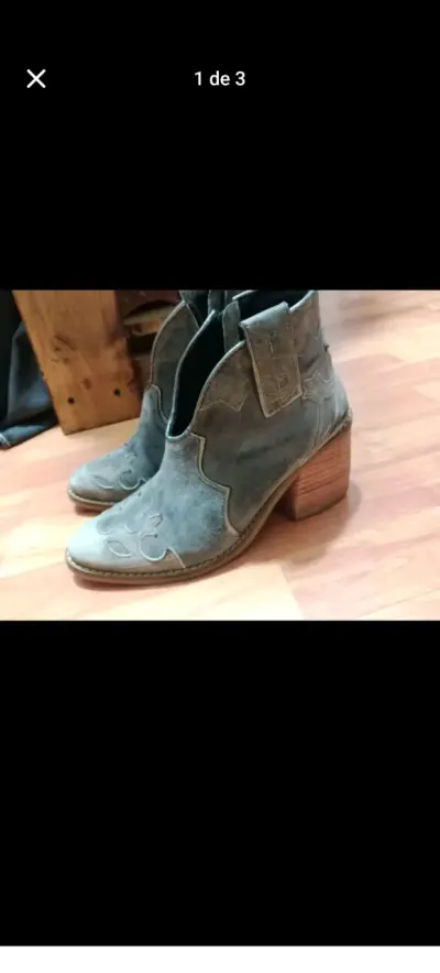 Botines de cuero gris estilo vaquero - miniatura 2